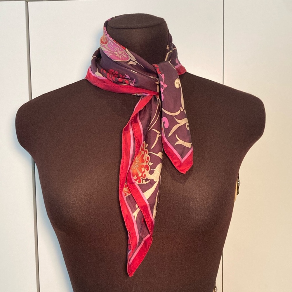Ellen Tracy Purple and Pink Floral Silk Scarf
